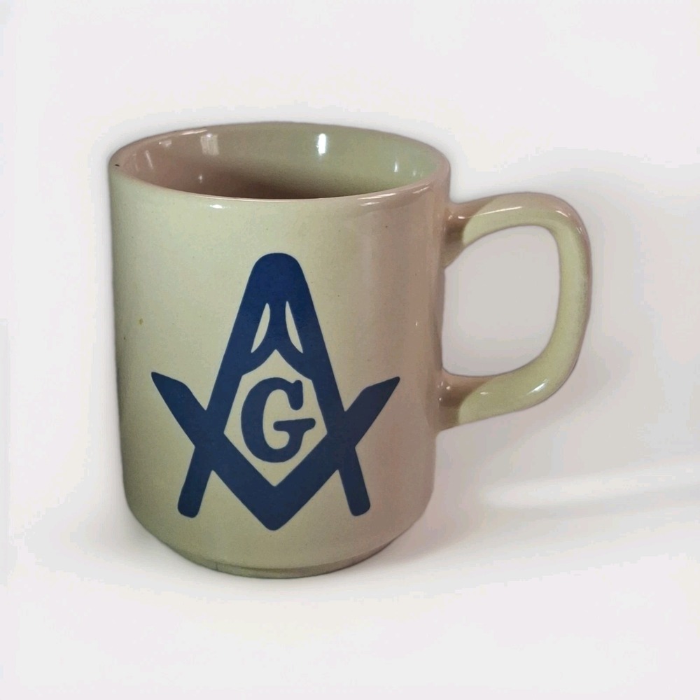 Vintage Masonic Freemason Coffee Mug Blue Square Japan Ceramic Cup See pics